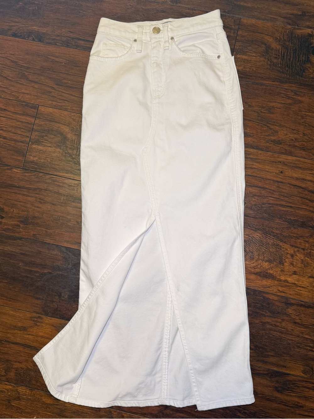 Hudson Jeans Reconstructed White Denim Midi Pencil Skirt Front Slit Size 23/00 - Picture 10 of 14